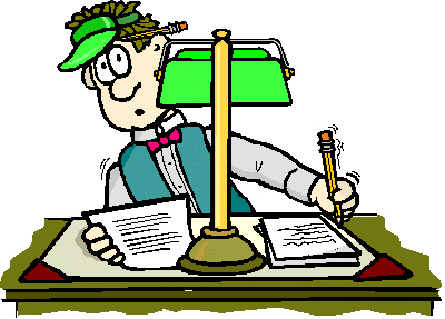 Illustration of a man writing furiously while peeking out from behind a desk lamp