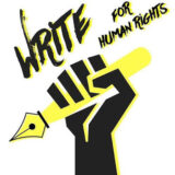 Write For Human Rights (a raised clenched fist holding a nibbed pen)