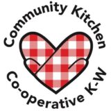 Community Kitchen Co-operative K-W (text circles around two red-and-white checkered oven mitts positioned to form a heart)