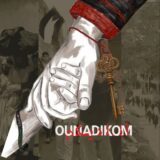 Ounadikom (illustration of a hand reaching from the top to hold a hand reaching from the bottom. The colors are dark and rich. There is a key hanging from a bracelet on the upper hand.