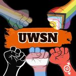 UWSN (five queer-coloured fists in the power salute entering the frame from all angles)