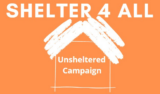 Shelter 4 All Unsheltered Campaign (stylized drawing of a shelter, white on orange)
