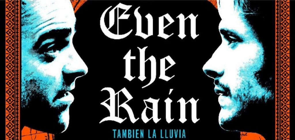 Even the Rain (También la lluvia) movie poster with two faces looking in from the sides